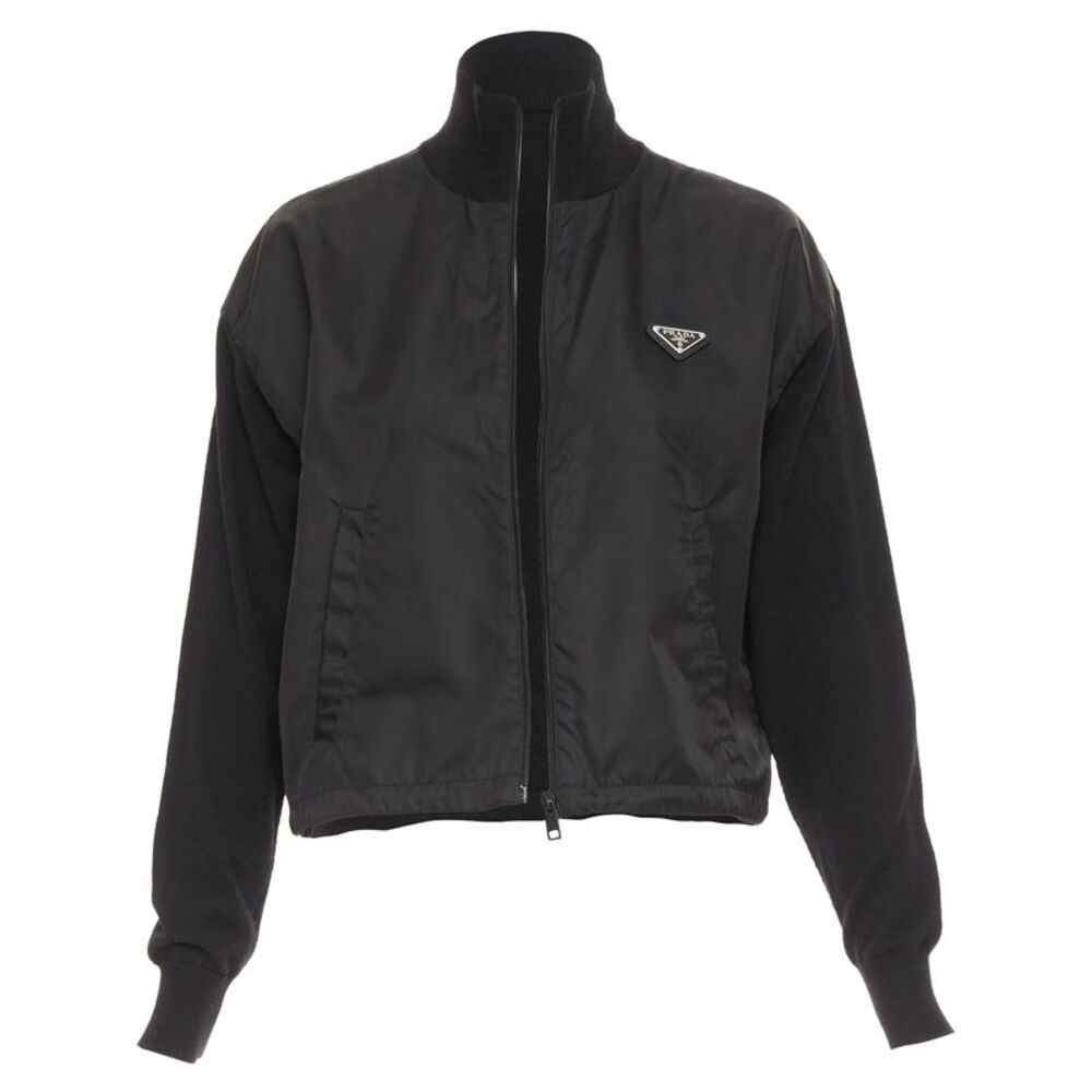 Prada Re-Nylon virgin wool triangle logo zip jacket